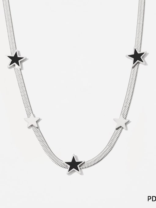 PDD244 Necklace Black Stainless steel Trend Pentagram  Cubic Zirconia Bracelet and Necklace Set