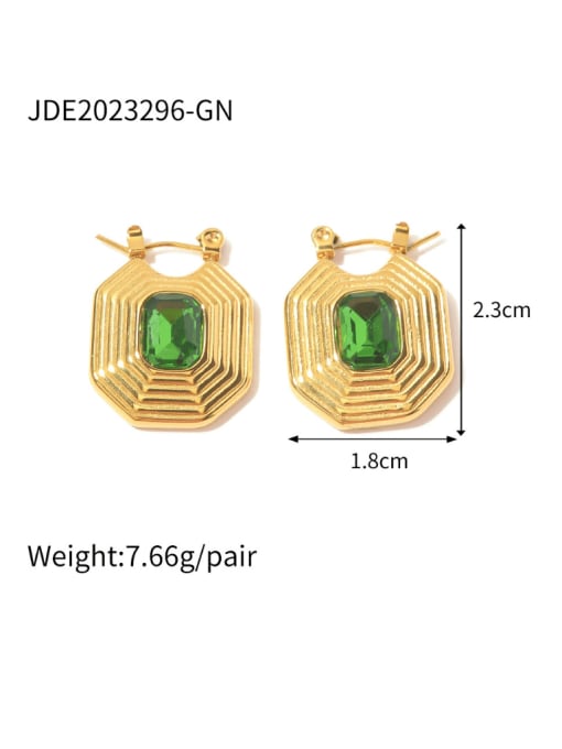 JDE2023296 GN Stainless steel Glass Stone Geometric Hip Hop Huggie Earring