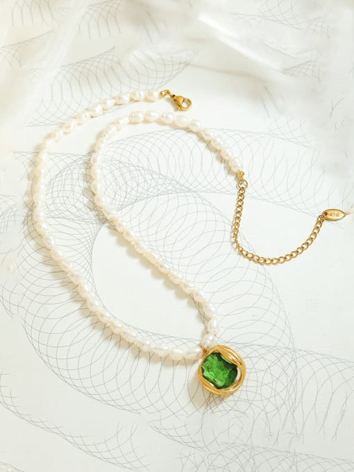 P1239 gold necklace 40 +5cm Titanium Steel Freshwater Pearl Geometric Vintage Necklace
