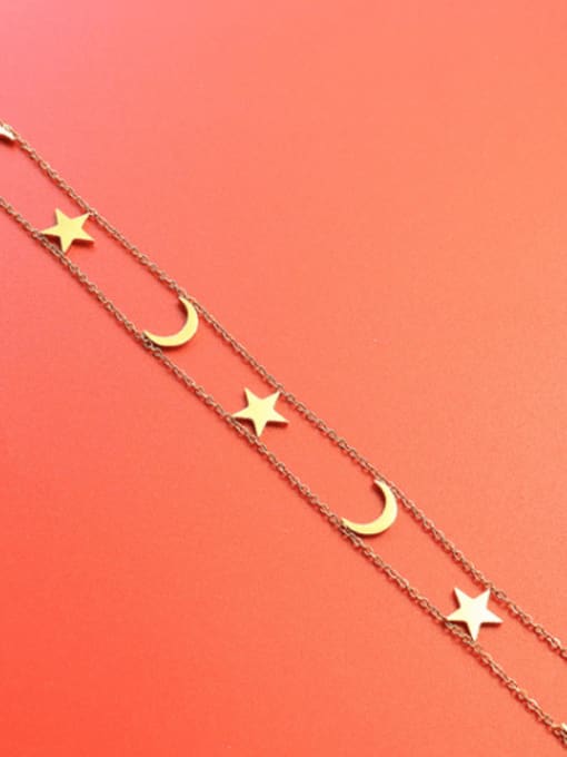 Gold collar 32+5cm Titanium 316L Stainless Steel Moon Minimalist Multi Strand Necklace with e-coated waterproof