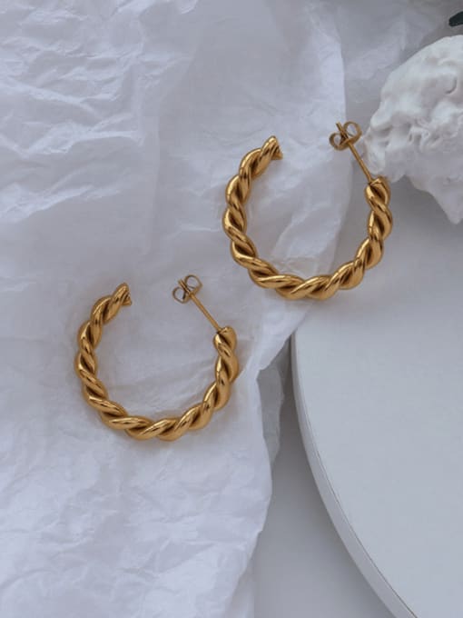 f487 gold twist Earrings Titanium Steel Geometric Hip Hop Hoop Earring