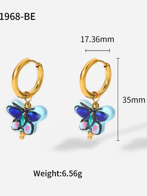 JDE201968 BE Stainless steel Ceramic Butterfly Trend Huggie Earring