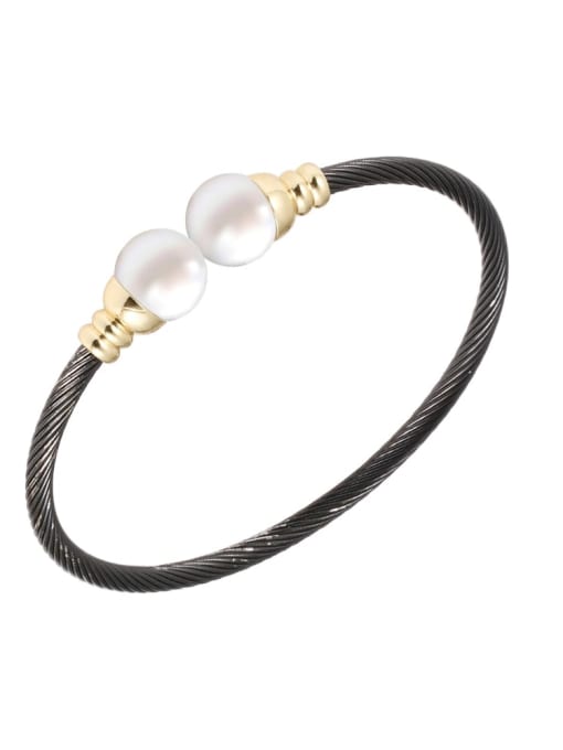 Black Bracelet Stainless steel Imitation Pearl Hip Hop Irregular Ring Earring And Bracelet Set