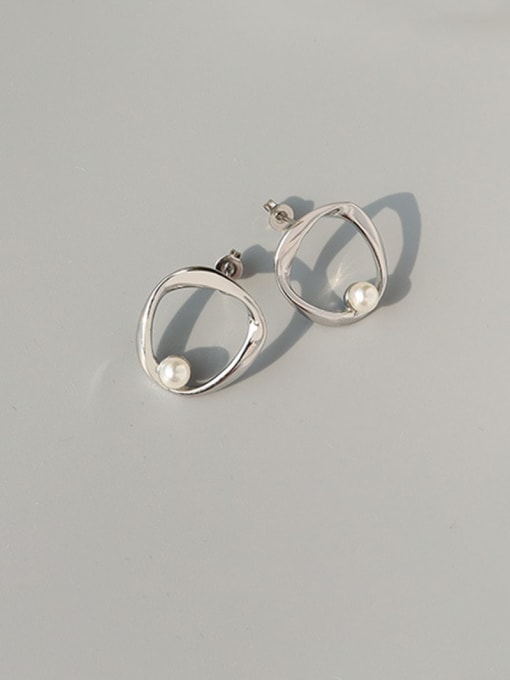 MAKA Titanium 316L Stainless Steel Imitation Pearl Geometric Minimalist Stud Earring with e-coated waterproof 3