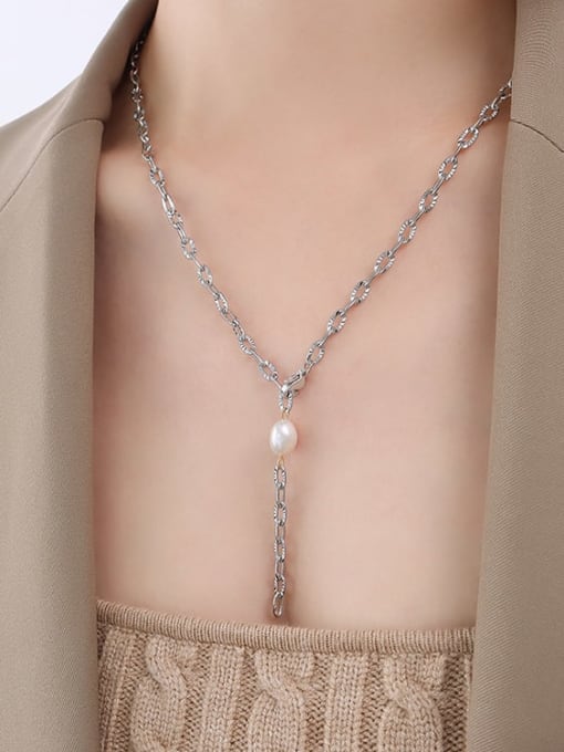 MAKA TTitanium Steel Imitation Pear rend Geometric l Bracelet and Necklace Set 2