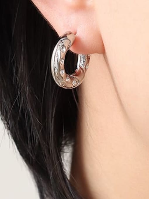 F099 steel white Zircon Earrings Titanium Steel Rhinestone Geometric Vintage Huggie Earring