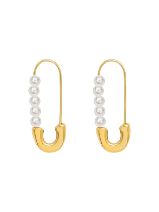 gold Titanium 316L Stainless Steel Imitation Pearl Pin Minimalist Drop Earring with e-coated waterproof
