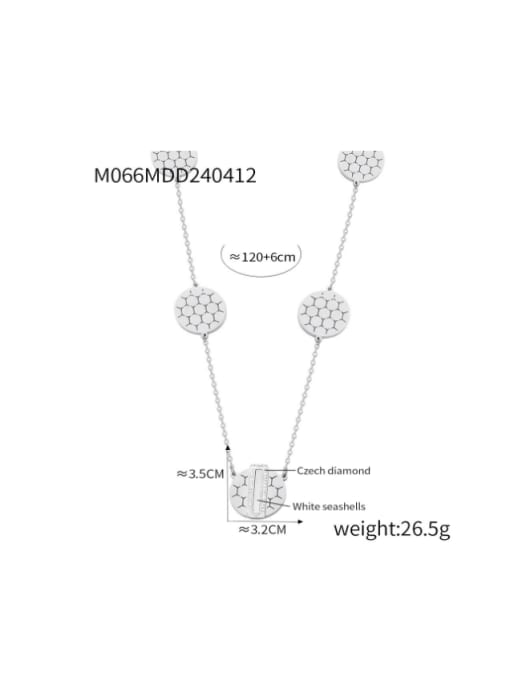 M066 Steel White Shell Sweater Chain Stainless steel Cubic Zirconia Geometric Hip Hop Long Strand Necklace