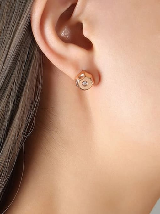 A pair of Rose Gold Earrings Titanium Steel Cubic Zirconia Geometric Trend Stud Earring