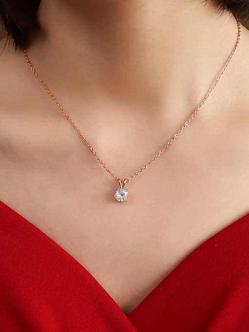 Rose gold 40+5cm Titanium 316L Stainless Steel Cubic Zirconia Geometric Minimalist Necklace with e-coated waterproof
