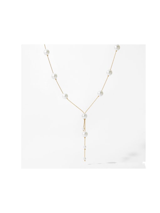 Clioro Stainless steel Imitation Pearl Geometric Dainty Lariat Necklace 0