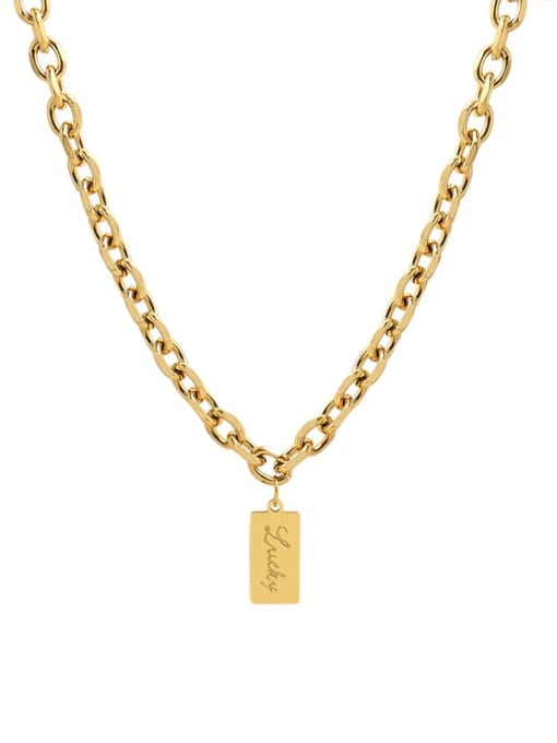 P850 Square Gold 40+5cm Titanium 316L Stainless Steel Geometric Hip Hop Necklace with e-coated waterproof