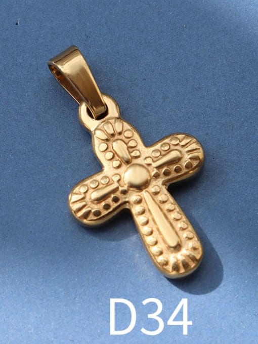 D34 gold Titanium 316L Stainless Steel Vintage  Cross Pendant with e-coated waterproof
