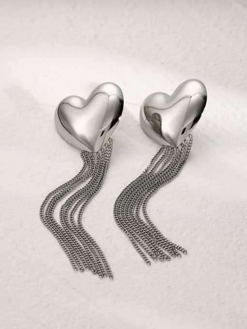 J&D Stainless steel Heart Tassel Hip Hop Threader Earring 1