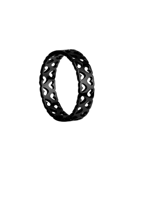 black Titanium Steel Hollow Heart Minimalist Band Ring