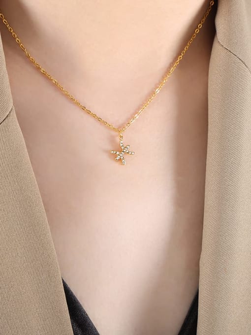 P1527 Pisces Gold Necklace  40+ 5cm Titanium Steel Cubic Zirconia Constellation Cute Necklace