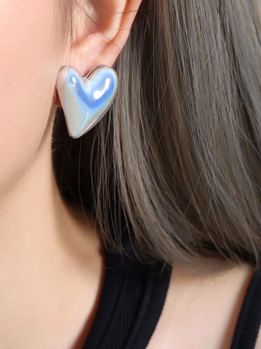 F935 Steel Color Earrings Titanium Steel Resin Heart Trend Stud Earring
