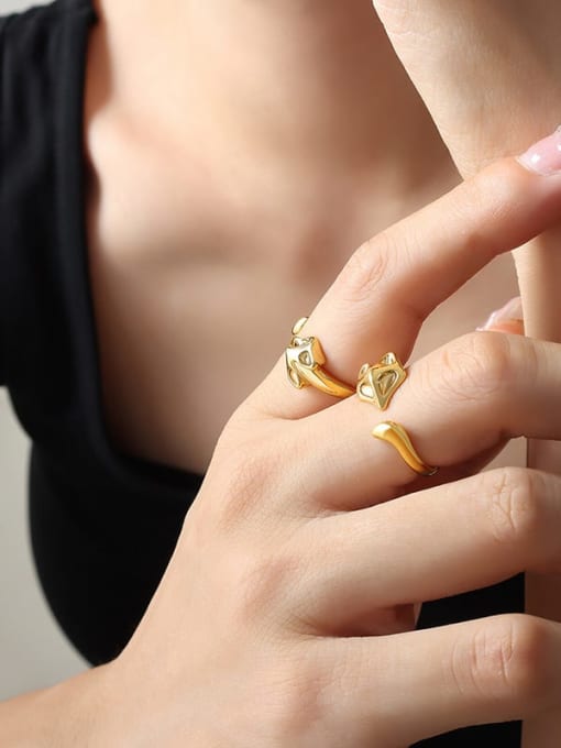 A394 gold ring with adjustable opening Brass Fox Trend Band Ring