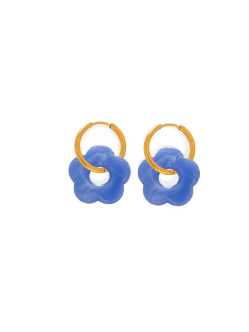 MYTXF107 Blue Earrings Brass Resin Flower Minimalist  Earring and Necklace Set