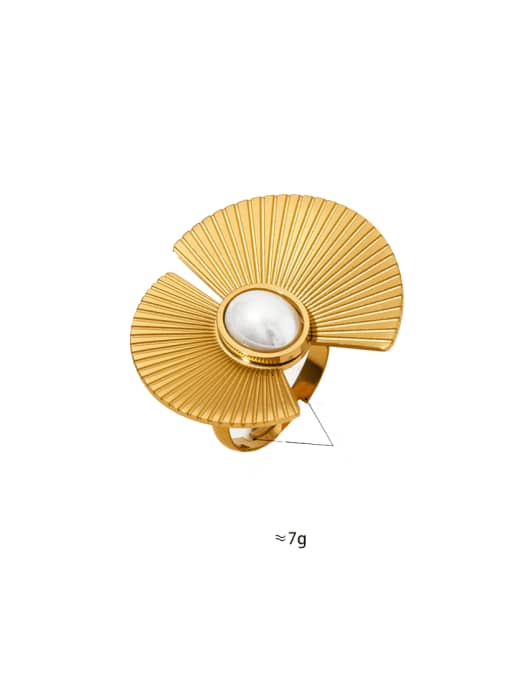 Golden Ring B KBJ413 Stainless steel Imitation Pearl Minimalist Flower   Earring Ring and Necklace Set