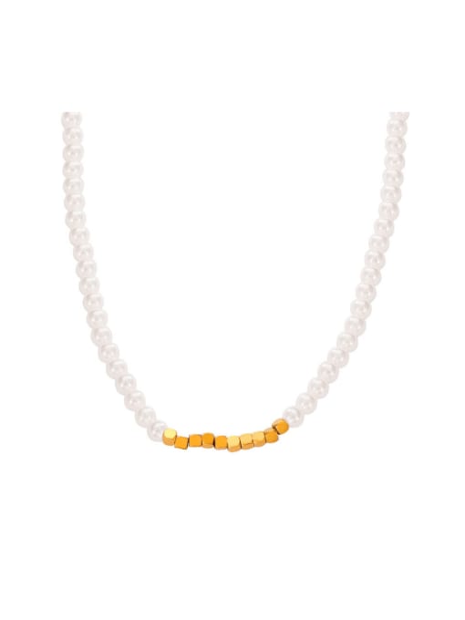 MAKA Stainless steel Imitation Pearl Irregular Minimalist Beaded Necklace 0