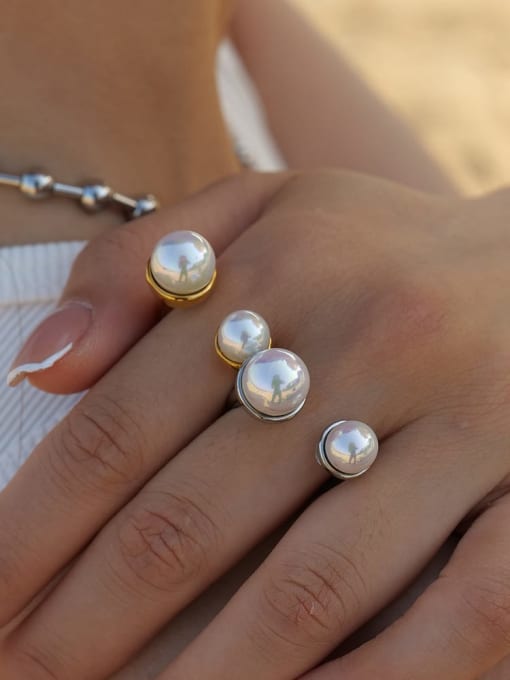 J&D Stainless steel Imitation Pearl Geometric Trend Band Ring 1