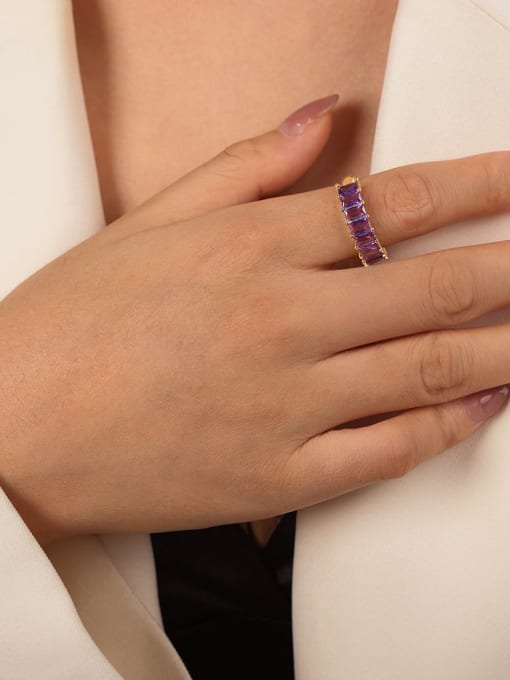 A646 C Purple Zirconia Diamond Ring Titanium Steel Cubic Zirconia Geometric Trend Band Ring