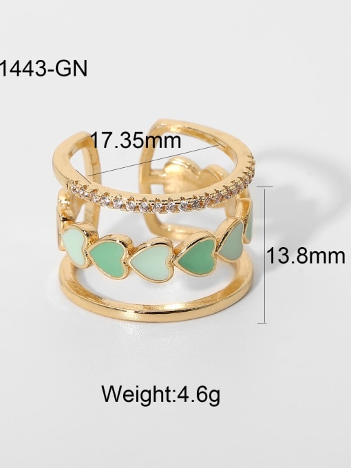 JDR201443 GN Alloy Enamel Rhinestone Heart Trend Stackable Ring
