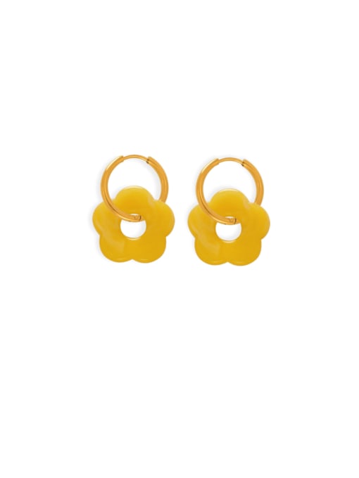 MYTXF107 Lemon Yellow Earrings Brass Resin Flower Minimalist  Earring and Necklace Set