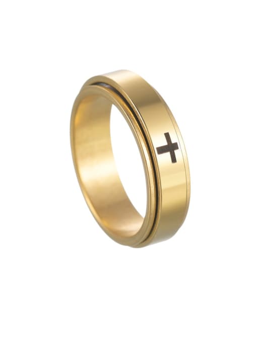 golden Titanium Steel Cross Minimalist Laser Men's Turning Ring
