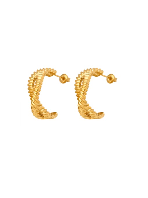 F1341 Gold Earrings Titanium Steel Twist C Shape Minimalist Stud Earring