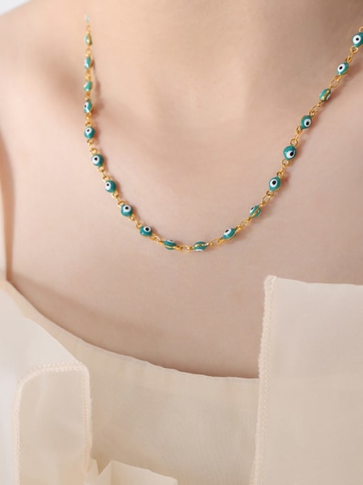 Green Drop Oil Gold Necklace Titanium Steel Enamel Minimalist Evil Eye Bracelet and Necklace Set