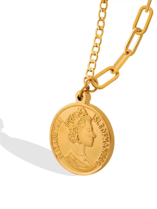 P240 gold necklace 45cm+5cm Titanium Steel Geometric Vintage Crown Queen Avatar Pendant Necklace