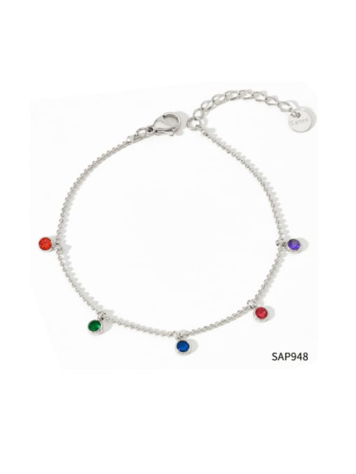 SAP948 Platinum +Color Stainless steel Rhinestone Geometric Minimalist Link Bracelet