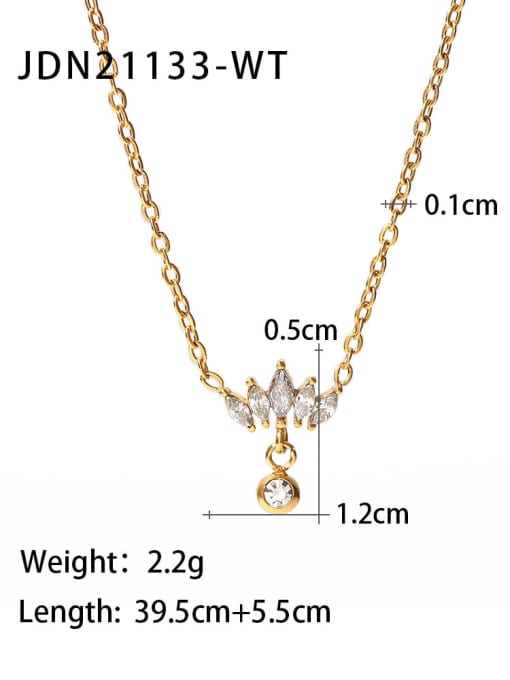 JDN21133 WT Stainless steel Cubic Zirconia Crown Dainty Necklace