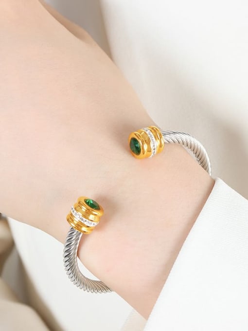 Z059 May Green Zircon Bracelet Titanium Steel Cubic Zirconia Geometric Trend Cuff Bangle