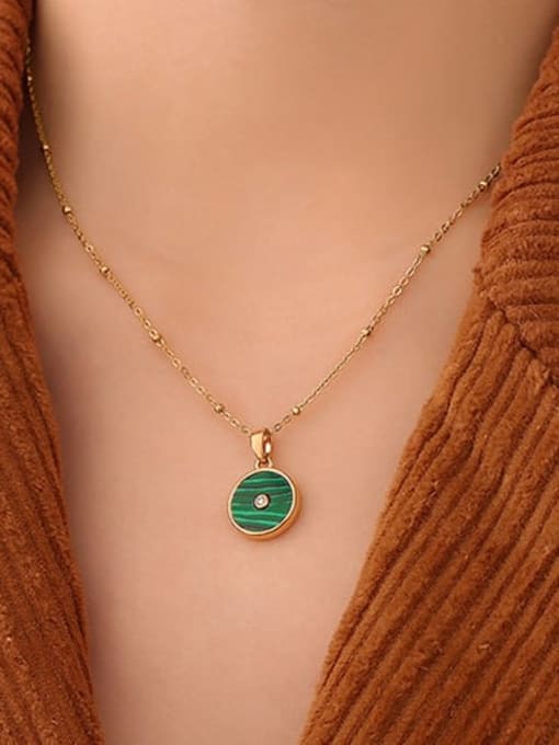 P142 green striped zircon necklace gold Titanium Steel Cubic Zirconia Geometric Minimalist Necklace