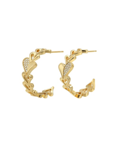 Clioro Brass Cubic Zirconia Heart C Shape Vintage Stud Earring 2