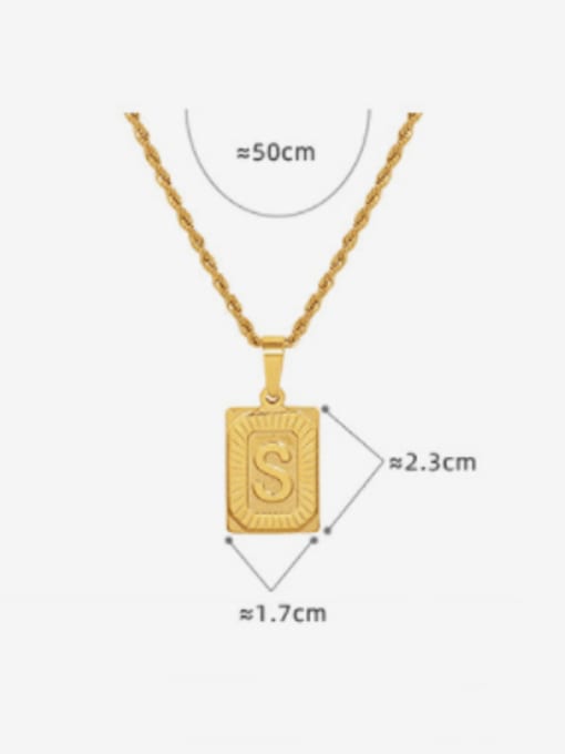 MAKA Titanium Steel Rectangle Minimalist Letter Pendant Necklace 2