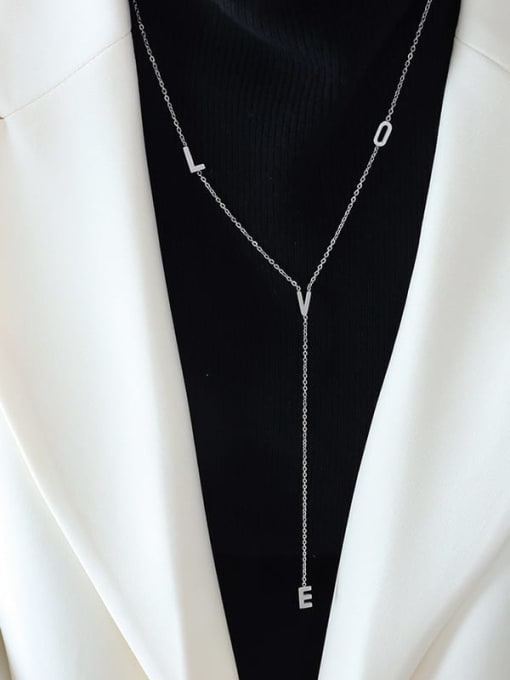M014 steel sweater chain 55cm Titanium Steel Tassel Minimalist Lariat Necklace