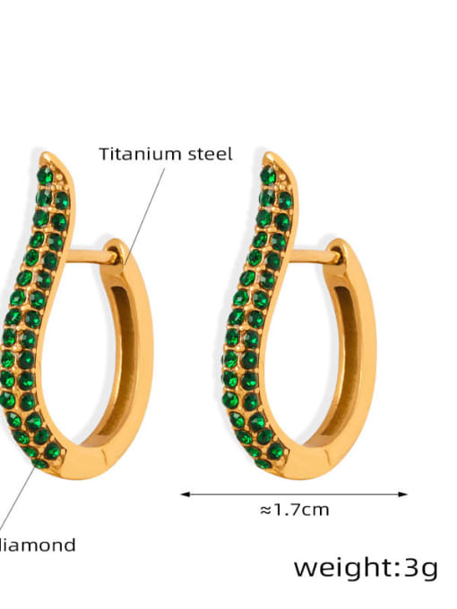 F981 Gold Green Diamond Earrings Titanium Steel Cubic Zirconia Geometric Trend Stud Earring