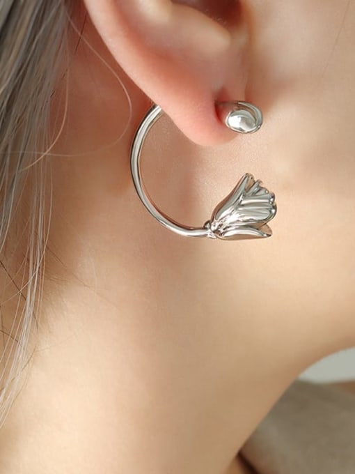 F661 steel color earrings Brass Flower Minimalist C Shape Stud Earring