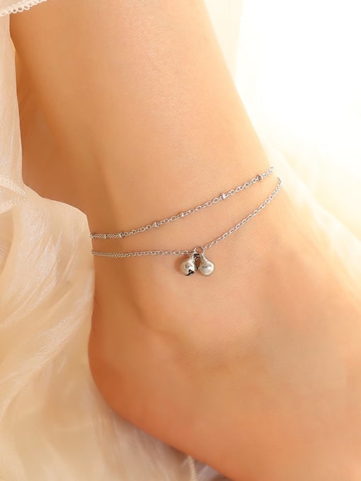 S008 steel color double-layer bell chain Titanium Steel Double Layer Bell Minimalist  Anklet