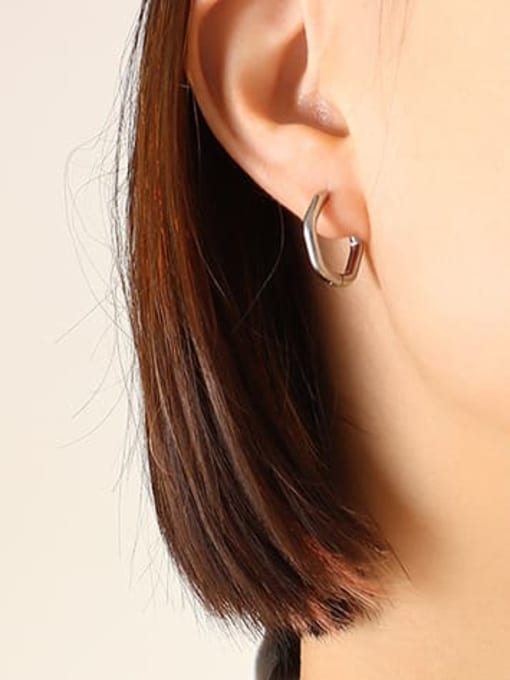 F617 steel polygon Earrings Titanium Steel Hollow Geometric Vintage Huggie Earring