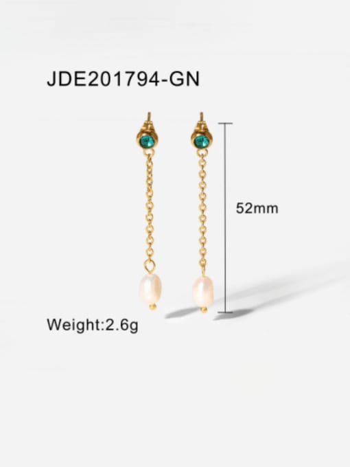 JDE201794 GN Stainless steel Imitation Pearl Geometric Minimalist Drop Earring