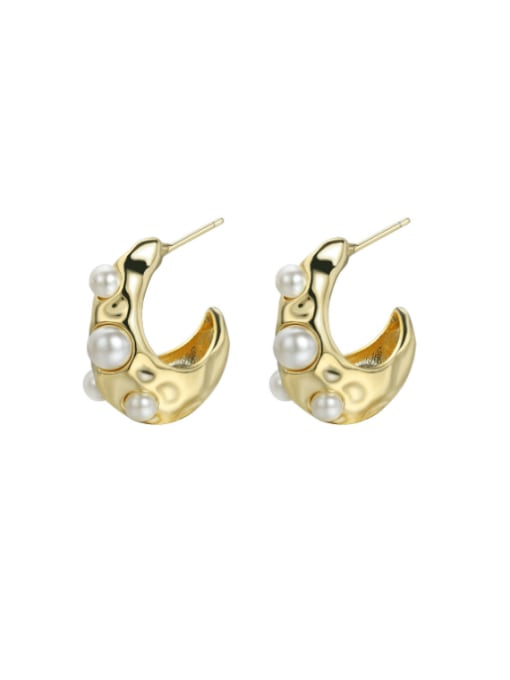 Clioro Brass Imitation Pearl Geometric Vintage Stud Earring