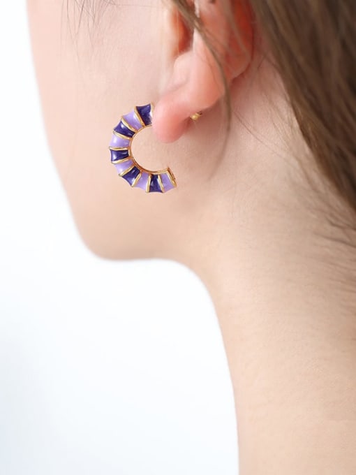 F026 Purple Oil Dropping Earrings Titanium Steel Enamel Geometric Trend Stud Earring