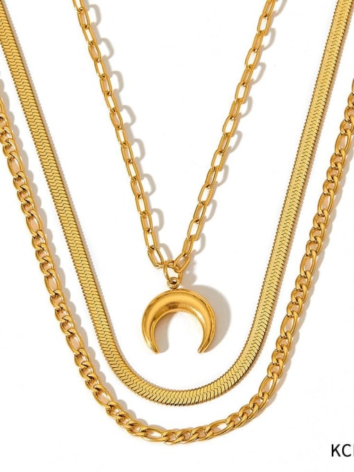 KCD643  Gold Stainless steel Cubic Zirconia Geometric Hip Hop Multi Strand Necklace