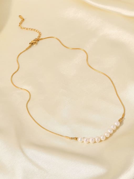 J&D Stainless steel Imitation Pearl Round Minimalist Necklace