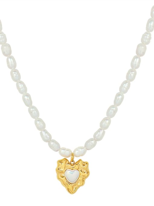 MAKA Titanium Steel Freshwater Pearl Heart Vintage Necklace